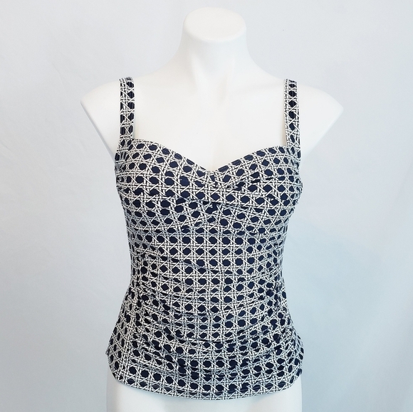 *Last Chance* Bond-eye Australia Tankini Swimsuit Top Navy White Geometric - Picture 1 of 8